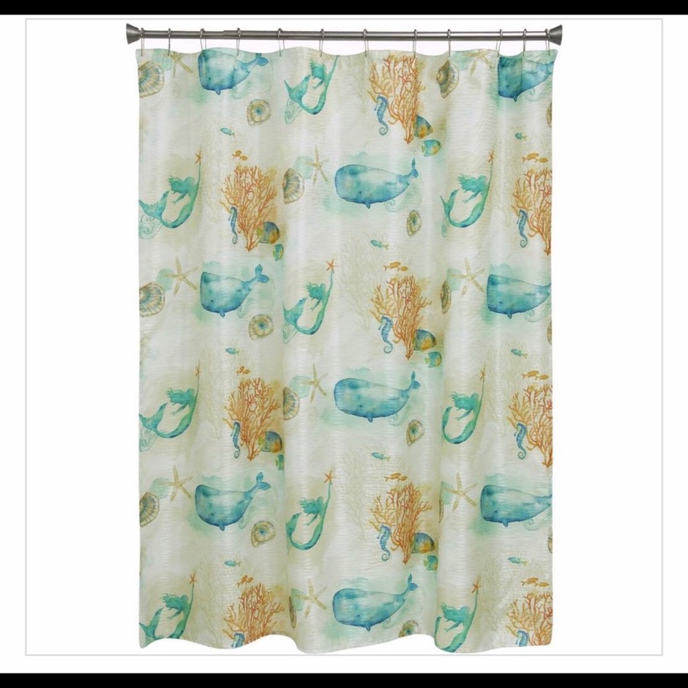 Mermaid Theme Shower Curtain, Hooks, Tissue Box
